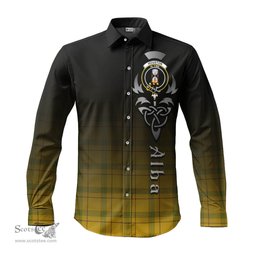ScotsTee Shop Scottish Houston Clan Crest Tartan Alba Gu Brath Celtic Inspired Tartan Long Sleeve Shirt