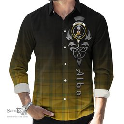 ScotsTee Shop Scottish Houston Clan Crest Tartan Alba Gu Brath Celtic Inspired Tartan Long Sleeve Shirt