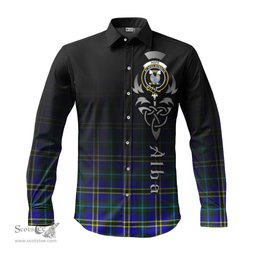ScotsTee Shop Scottish Hope Modern Clan Crest Tartan Alba Gu Brath Celtic Inspired Tartan Long Sleeve Shirt