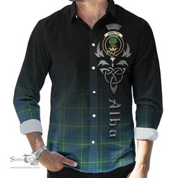 ScotsTee Shop Scottish Hamilton Hunting Ancient Clan Crest Tartan Alba Gu Brath Celtic Inspired Tartan Long Sleeve Shirt