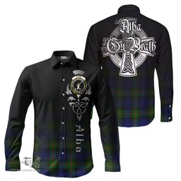 ScotsTee Shop Scottish Gunn Modern Clan Crest Tartan Alba Gu Brath Celtic Inspired Tartan Long Sleeve Shirt