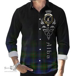 ScotsTee Shop Scottish Gunn Modern Clan Crest Tartan Alba Gu Brath Celtic Inspired Tartan Long Sleeve Shirt