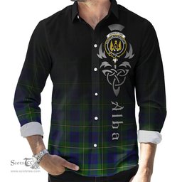 ScotsTee Shop Scottish Johnstone-Johnston Modern Clan Crest Tartan Alba Gu Brath Celtic Inspired Tartan Long Sleeve Shirt