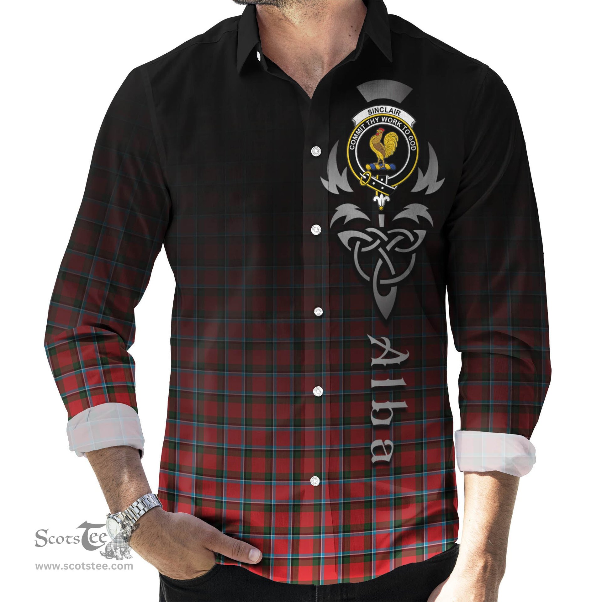 ScotsTee Shop Scottish Sinclair Modern Clan Crest Tartan Alba Gu Brath Celtic Inspired Tartan Long Sleeve Shirt