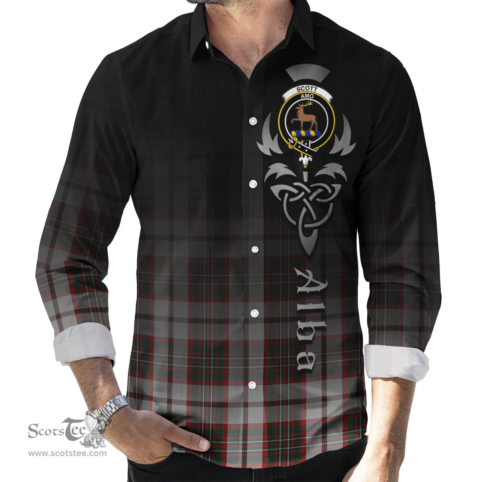 ScotsTee Shop Scottish Scott Dress Clan Crest Tartan Alba Gu Brath Celtic Inspired Tartan Long Sleeve Shirt