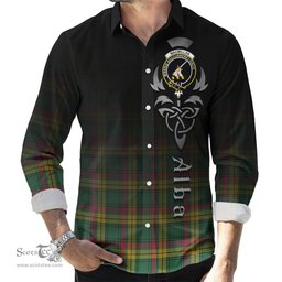 ScotsTee Shop Scottish MacMillan Old Ancient Clan Crest Tartan Alba Gu Brath Celtic Inspired Tartan Long Sleeve Shirt