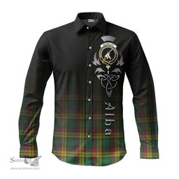 ScotsTee Shop Scottish MacMillan Old Ancient Clan Crest Tartan Alba Gu Brath Celtic Inspired Tartan Long Sleeve Shirt