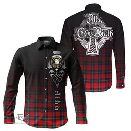 ScotsTee Shop Scottish Ruthven Modern Clan Crest Tartan Alba Gu Brath Celtic Inspired Tartan Long Sleeve Shirt
