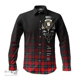 ScotsTee Shop Scottish Ruthven Modern Clan Crest Tartan Alba Gu Brath Celtic Inspired Tartan Long Sleeve Shirt