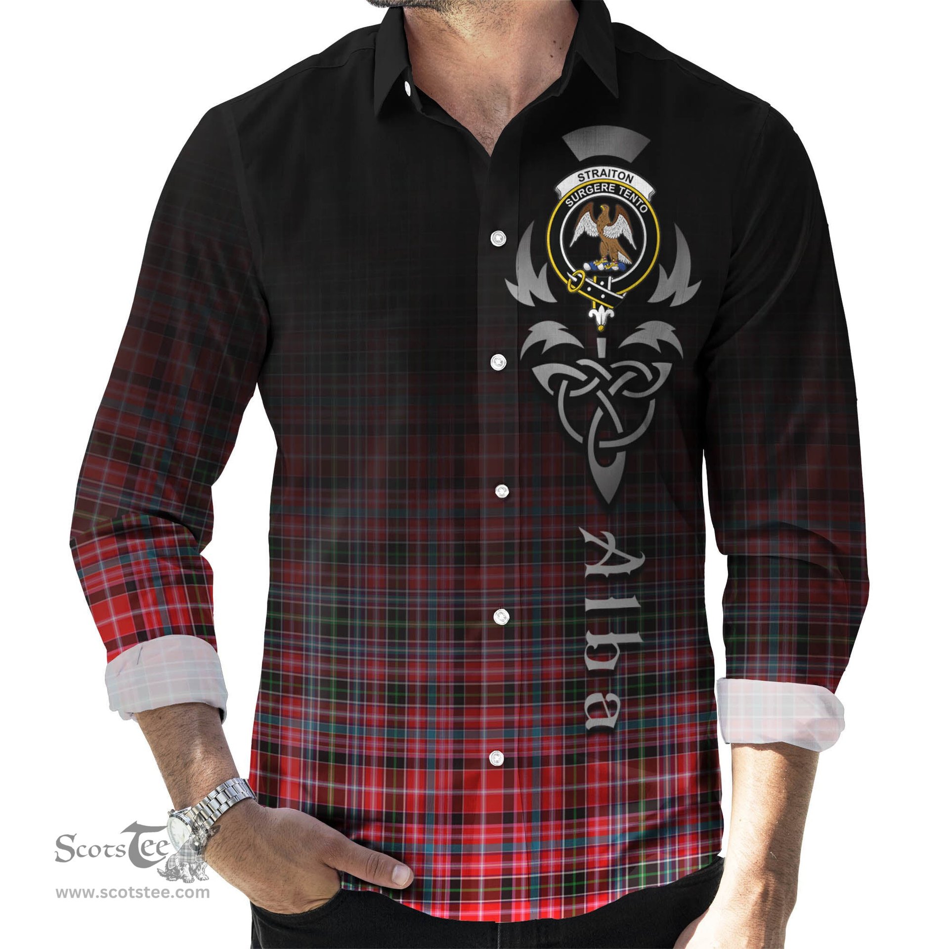 ScotsTee Shop Scottish Straiton Clan Crest Tartan Alba Gu Brath Celtic Inspired Tartan Long Sleeve Shirt