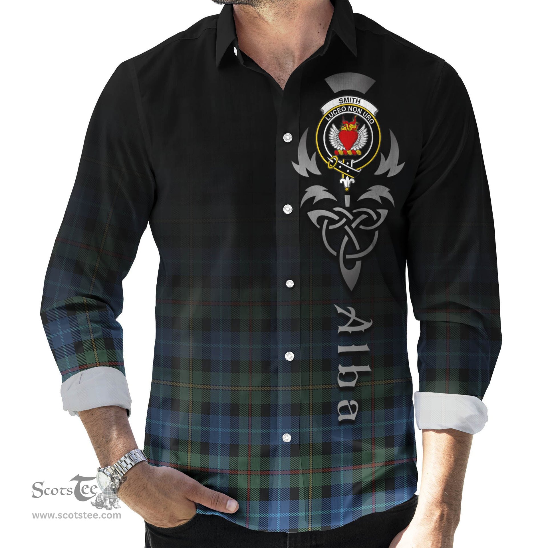 ScotsTee Shop Scottish Smith Ancient Clan Crest Tartan Alba Gu Brath Celtic Inspired Tartan Long Sleeve Shirt