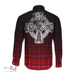 ScotsTee Shop Scottish Rose Modern Clan Crest Tartan Alba Gu Brath Celtic Inspired Tartan Long Sleeve Shirt