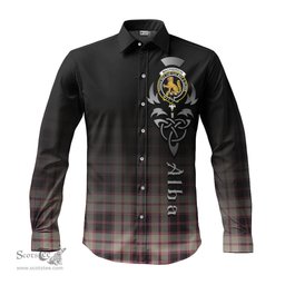 ScotsTee Shop Scottish MacPherson Hunting Ancient Clan Crest Tartan Alba Gu Brath Celtic Inspired Tartan Long Sleeve Shirt