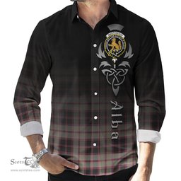 ScotsTee Shop Scottish MacPherson Hunting Ancient Clan Crest Tartan Alba Gu Brath Celtic Inspired Tartan Long Sleeve Shirt