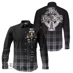 ScotsTee Shop Scottish Menzies Black Dress Clan Crest Tartan Alba Gu Brath Celtic Inspired Tartan Long Sleeve Shirt