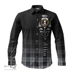 ScotsTee Shop Scottish Menzies Black Dress Clan Crest Tartan Alba Gu Brath Celtic Inspired Tartan Long Sleeve Shirt