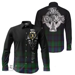 ScotsTee Shop Scottish Stewart Old Modern Clan Crest Tartan Alba Gu Brath Celtic Inspired Tartan Long Sleeve Shirt