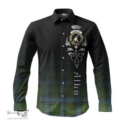 ScotsTee Shop Scottish MacMillan Hunting Ancient Clan Crest Tartan Alba Gu Brath Celtic Inspired Tartan Long Sleeve Shirt