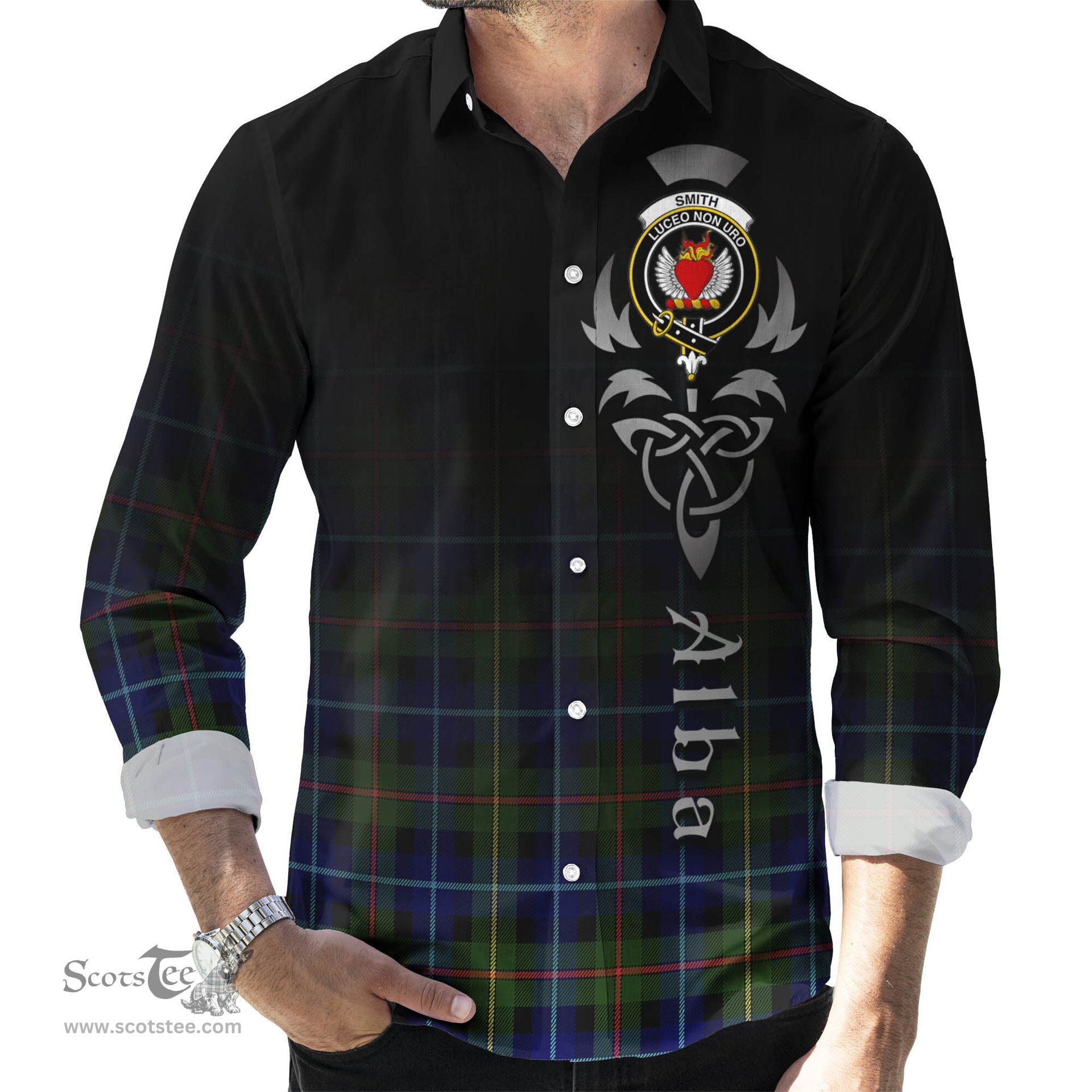 ScotsTee Shop Scottish Smith Modern Clan Crest Tartan Alba Gu Brath Celtic Inspired Tartan Long Sleeve Shirt