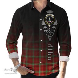 ScotsTee Shop Scottish Morrison Red Modern Clan Crest Tartan Alba Gu Brath Celtic Inspired Tartan Long Sleeve Shirt