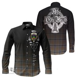 ScotsTee Shop Scottish Thomson Camel Clan Crest Tartan Alba Gu Brath Celtic Inspired Tartan Long Sleeve Shirt