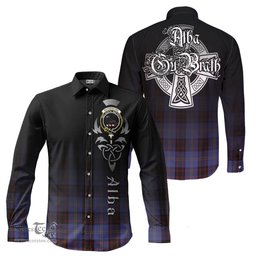 ScotsTee Shop Scottish Rutherford Clan Crest Tartan Alba Gu Brath Celtic Inspired Tartan Long Sleeve Shirt