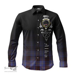 ScotsTee Shop Scottish Rutherford Clan Crest Tartan Alba Gu Brath Celtic Inspired Tartan Long Sleeve Shirt