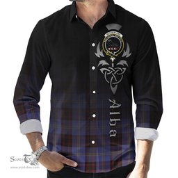 ScotsTee Shop Scottish Rutherford Clan Crest Tartan Alba Gu Brath Celtic Inspired Tartan Long Sleeve Shirt