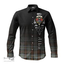 ScotsTee Shop Scottish MacLeod of Harris Weathered Clan Crest Tartan Alba Gu Brath Celtic Inspired Tartan Long Sleeve Shirt