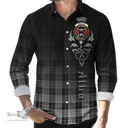 ScotsTee Shop Scottish MacLeod Black and White Clan Crest Tartan Alba Gu Brath Celtic Inspired Tartan Long Sleeve Shirt