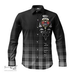 ScotsTee Shop Scottish MacLeod Black and White Clan Crest Tartan Alba Gu Brath Celtic Inspired Tartan Long Sleeve Shirt