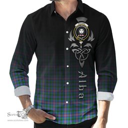 ScotsTee Shop Scottish Pitcairn Hunting Clan Crest Tartan Alba Gu Brath Celtic Inspired Tartan Long Sleeve Shirt