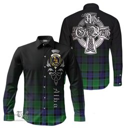 ScotsTee Shop Scottish Monteith Clan Crest Tartan Alba Gu Brath Celtic Inspired Tartan Long Sleeve Shirt