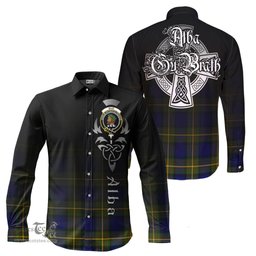 ScotsTee Shop Scottish Muir Clan Crest Tartan Alba Gu Brath Celtic Inspired Tartan Long Sleeve Shirt