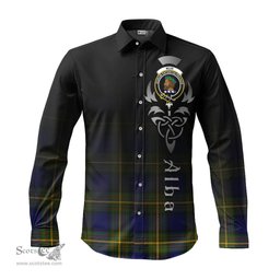 ScotsTee Shop Scottish Muir Clan Crest Tartan Alba Gu Brath Celtic Inspired Tartan Long Sleeve Shirt