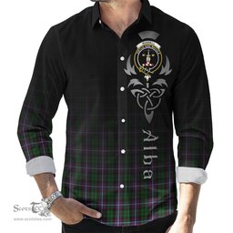 ScotsTee Shop Scottish Russell Clan Crest Tartan Alba Gu Brath Celtic Inspired Tartan Long Sleeve Shirt