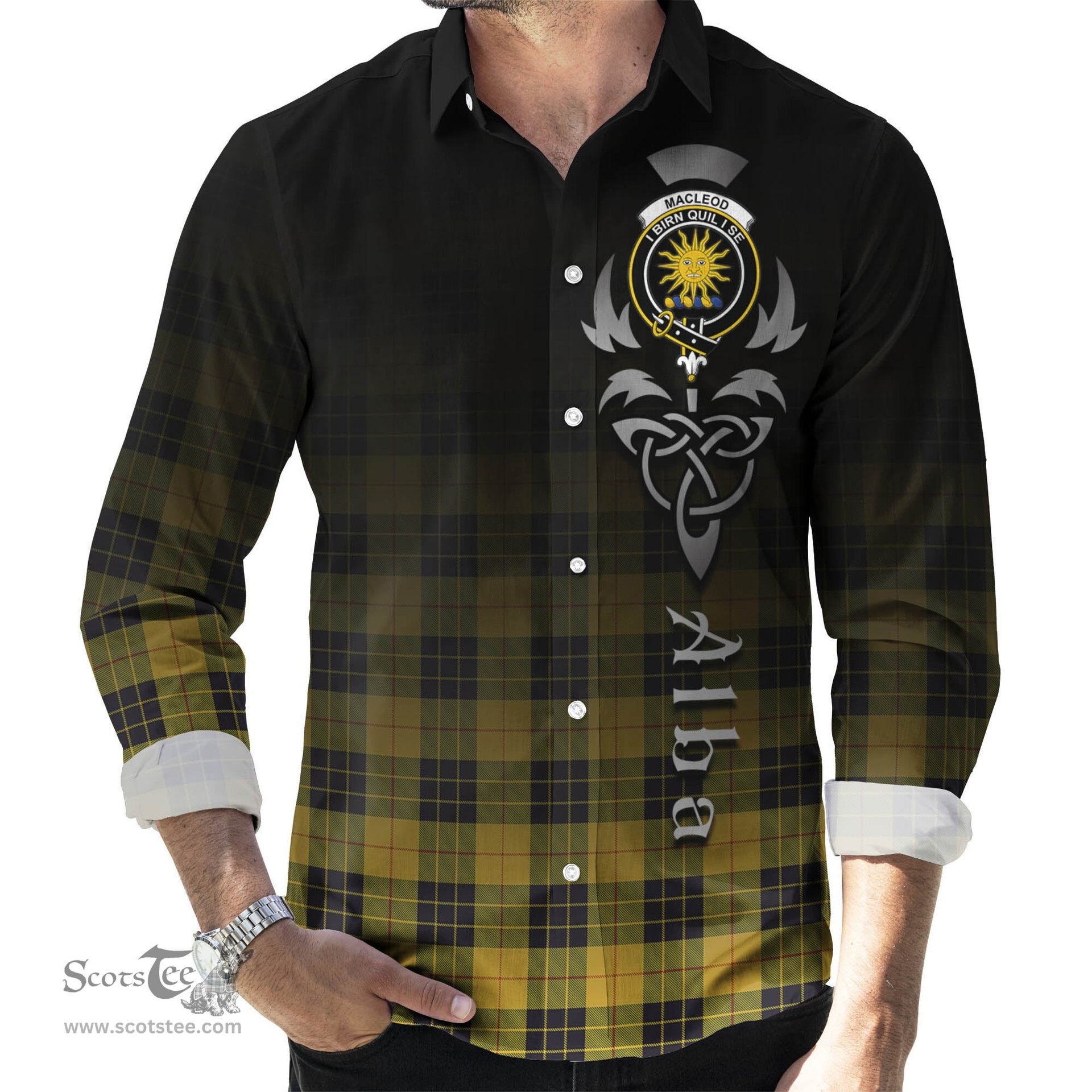 ScotsTee Shop Scottish MacLeod of Lewis Ancient Clan Crest Tartan Alba Gu Brath Celtic Inspired Tartan Long Sleeve Shirt