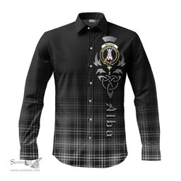ScotsTee Shop Scottish MacLean Black and White Clan Crest Tartan Alba Gu Brath Celtic Inspired Tartan Long Sleeve Shirt