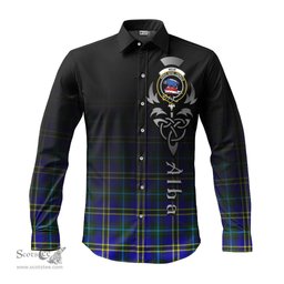 ScotsTee Shop Scottish Weir Modern Clan Crest Tartan Alba Gu Brath Celtic Inspired Tartan Long Sleeve Shirt