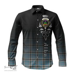ScotsTee Shop Scottish Thomson Clan Crest Tartan Alba Gu Brath Celtic Inspired Tartan Long Sleeve Shirt