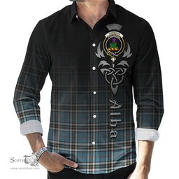 ScotsTee Shop Scottish Thomson Clan Crest Tartan Alba Gu Brath Celtic Inspired Tartan Long Sleeve Shirt