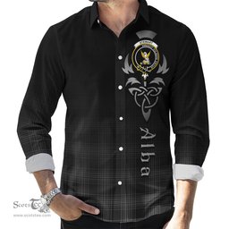 ScotsTee Shop Scottish Stewart Mourning Clan Crest Tartan Alba Gu Brath Celtic Inspired Tartan Long Sleeve Shirt