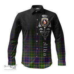 ScotsTee Shop Scottish Whitefoord Modern Clan Crest Tartan Alba Gu Brath Celtic Inspired Tartan Long Sleeve Shirt
