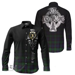 ScotsTee Shop Scottish Stewart Old Clan Crest Tartan Alba Gu Brath Celtic Inspired Tartan Long Sleeve Shirt