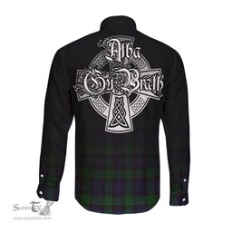 ScotsTee Shop Scottish Stewart Old Clan Crest Tartan Alba Gu Brath Celtic Inspired Tartan Long Sleeve Shirt