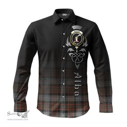 ScotsTee Shop Scottish MacRae Hunting Weathered Clan Crest Tartan Alba Gu Brath Celtic Inspired Tartan Long Sleeve Shirt