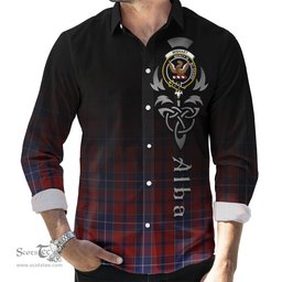 ScotsTee Shop Scottish Wishart Dress Clan Crest Tartan Alba Gu Brath Celtic Inspired Tartan Long Sleeve Shirt