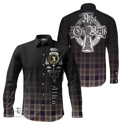 ScotsTee Shop Scottish Stewart Navy Clan Crest Tartan Alba Gu Brath Celtic Inspired Tartan Long Sleeve Shirt