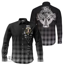 ScotsTee Shop Scottish Menzies Black and White Clan Crest Tartan Alba Gu Brath Celtic Inspired Tartan Long Sleeve Shirt