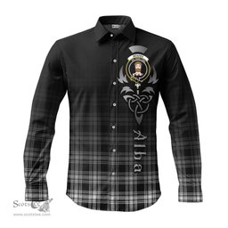 ScotsTee Shop Scottish Menzies Black and White Clan Crest Tartan Alba Gu Brath Celtic Inspired Tartan Long Sleeve Shirt